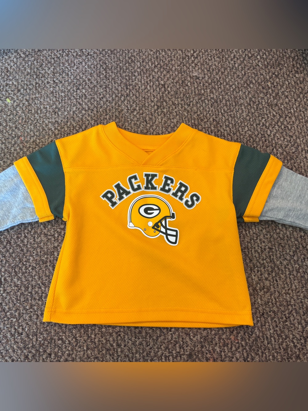 NFL Kids Green and Gold Layered-Look Long Sleeve Jersey Top